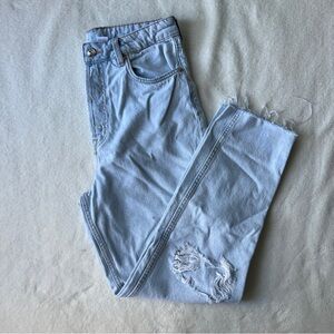H&M Divided Light Wash High Waisted Distressed Button Fly Jeans A7